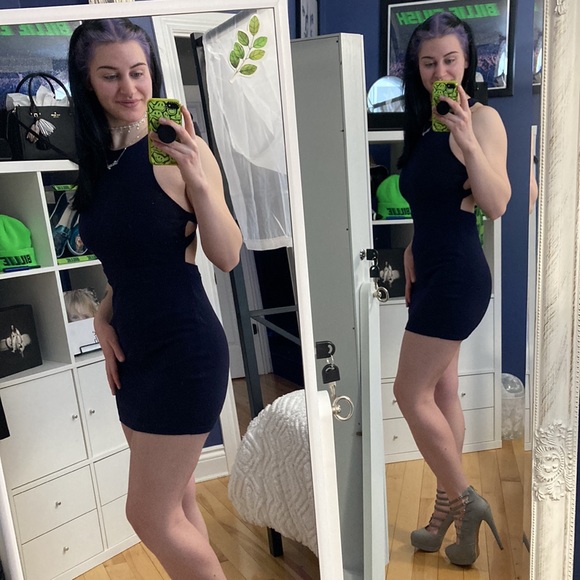 Navy Blue Bodycon Strappy Back Tobi Minidress - Picture 4 of 7